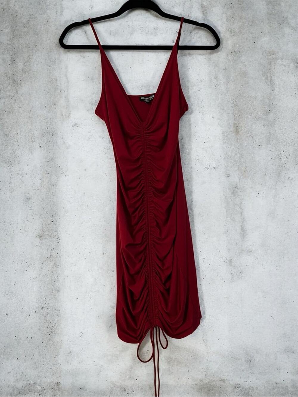Ruched Red Body-con Dress with Adjustable Drawstring